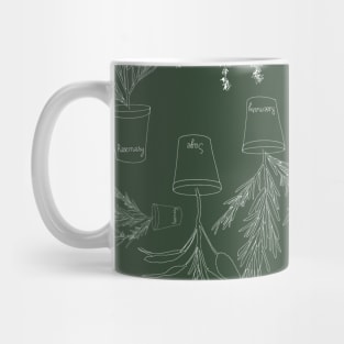 Plants pattern with leafs in pastel color line art. Mug
